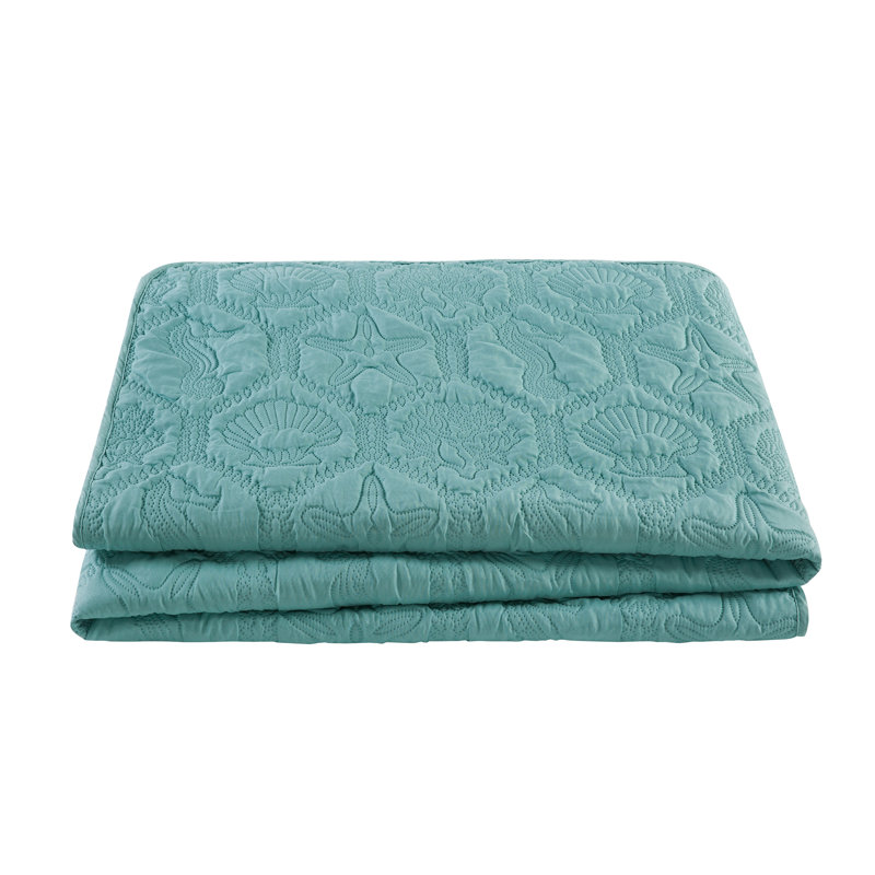 Full Blue Reversible Microfiber Quilt Set