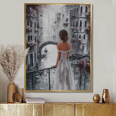 Femme en Italie le jour du mariage - décoration murale mode femme, art mural gris encadré