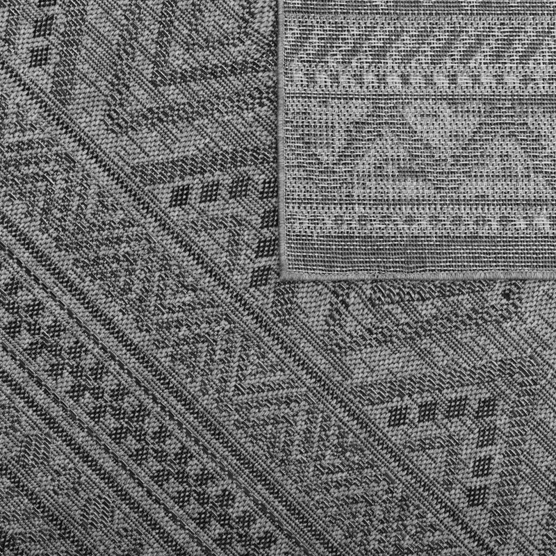 Tapis intérieur / extérieur rectangulaire en polypropylène tissé à plat de couleur marocaine anthracite / gris