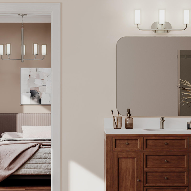 Éclairage pour salle de bain 3 lumières en nickel brossé avec abat-jour en verre Mack, Nickel brossé, 3 Lights
