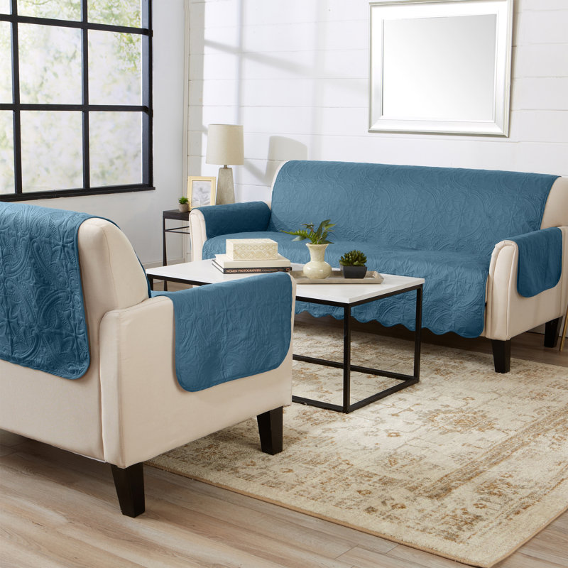 Medallion Reversible Recliner Pet Furniture Protector Slipcover, Smoke Blue / Ivory