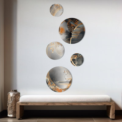 Or et gris, formes modernes, minimalisme IV - ensemble d'art abstrait rond rond de 5