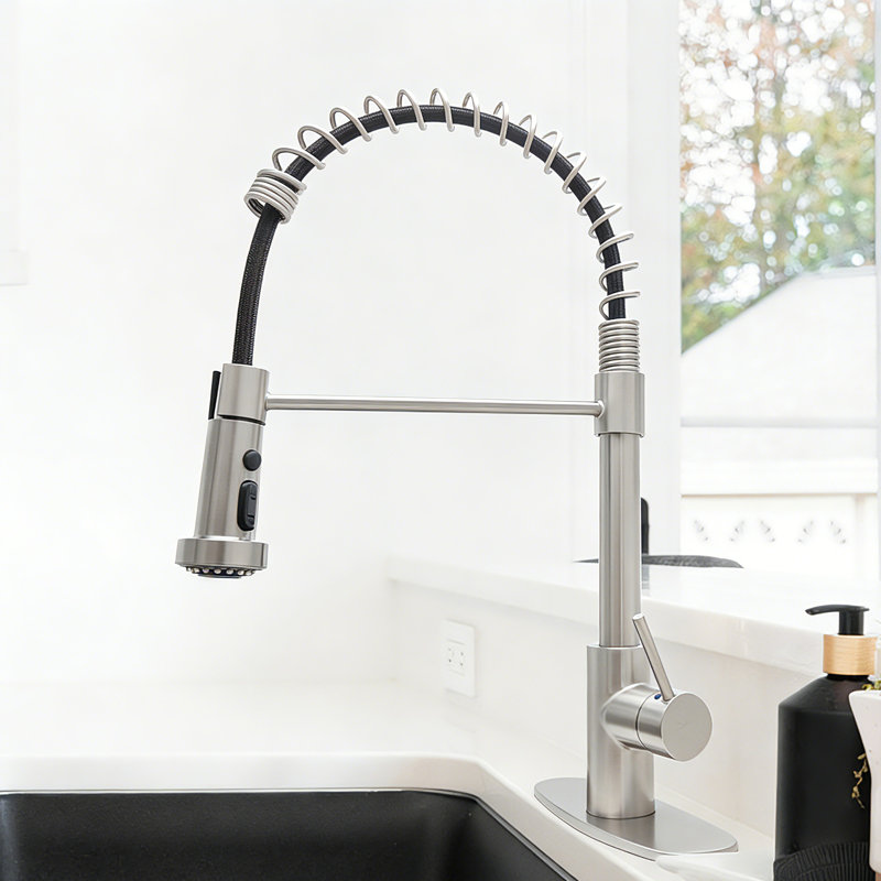 Robinet de cuisine amovible JS avec plaque de pont 2 modes de jet, Chrome