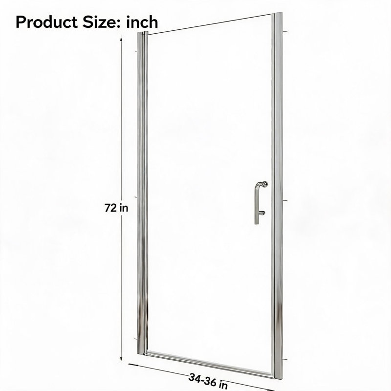 Porte de douche pivotante semi-encadrée chromée avec verre transparent, dimensions : 86 à 91 cm x 183 cm.