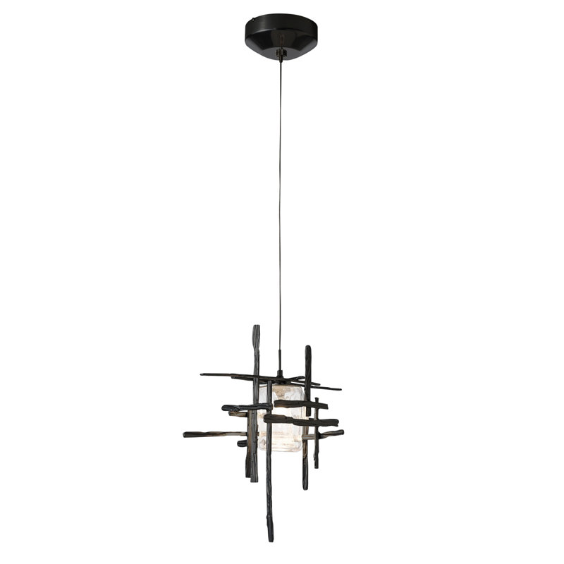 Tura 1 - Light Single Mini Pendant, Seeded Clear, Natural Iron