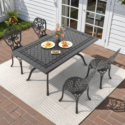 Ensemble de salle à manger d'extérieur en fonte d'aluminium de 59,06 po de largeur et de L 59,43 po de largeur, assise compacte (largeur du siège: 15,35 po), idéale pour les patios de jardin