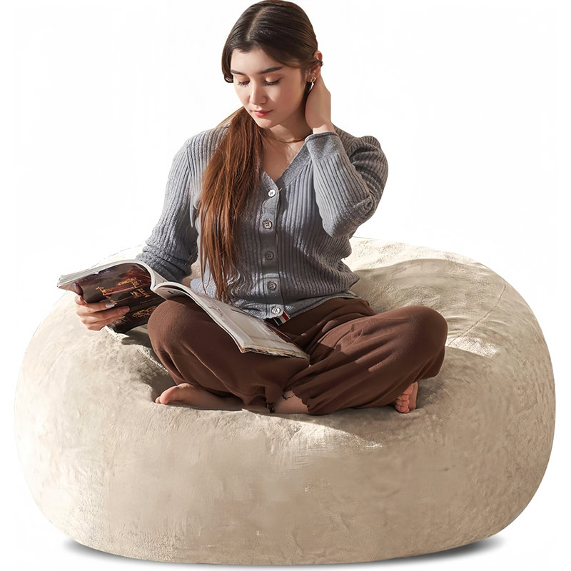 Bean Bag Chair, Memory Foam Filled, Large Beanbag Chairs For Adults And Teens, Soft Sofa With Removable Flannel Cover, Round Couch For Living Room Bedroom College Dorm