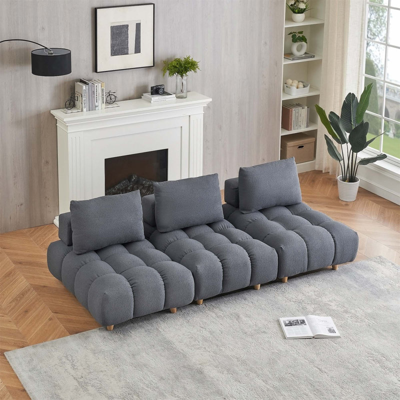Upholstered Large Sofa, Gray, 3, 29.5" H x 90" W x 40.2" D