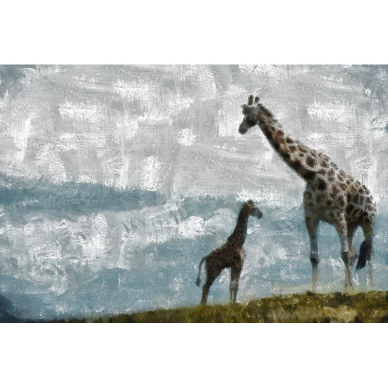 Painted Giraffe And Baby Gray - Wrapped Canvas Art Prints, 61cm H x 91cm W