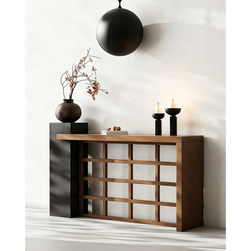 Grid Open Frame Solid Pine Console Table, 33.5" H x 55.1" W x 13.8" D