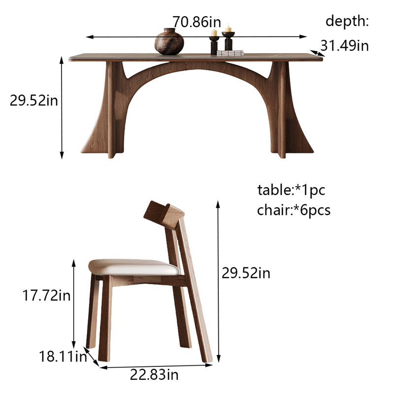Simple home dining table and chair combination, 29.52"H x 70.86"L x 31.49"W