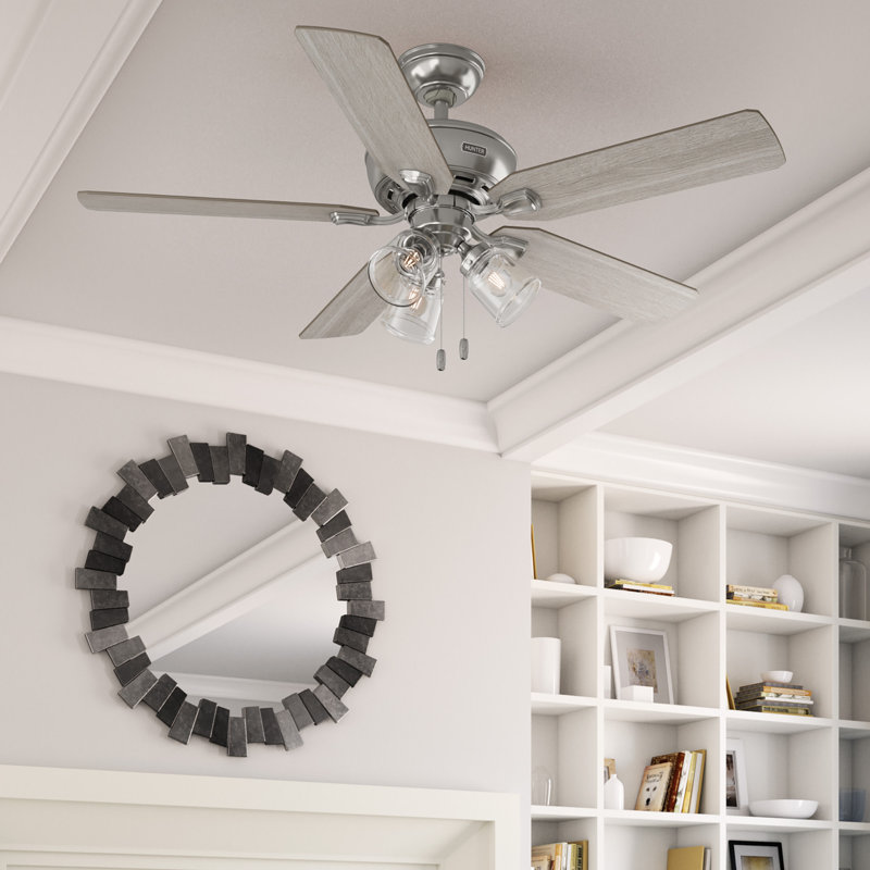 Ventilateur de plafond à 5 pales de 52 po avec lumières et chaînes à tirer Rosner, Nickel brossé