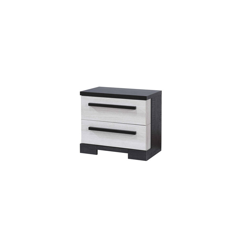 1Pc Contemporary 2-Drawer Storage Nightstand, Black/White