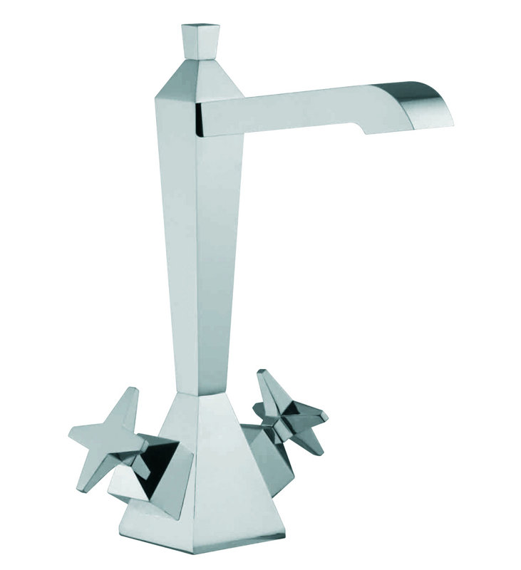 Robinet de lavabo de salle de bain monotrou avec poignées doubles Mp1, Chrome