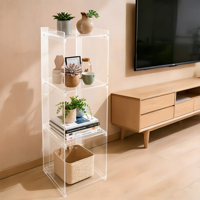 3 niveaux étagère de rangement autoportante en acrylique verte minimaliste polyvalente pour livres et plantes