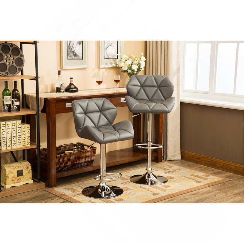 Ensemble de 2 tabourets de bar capitonnés à hauteur ajustable Glasgow, gris, Gris