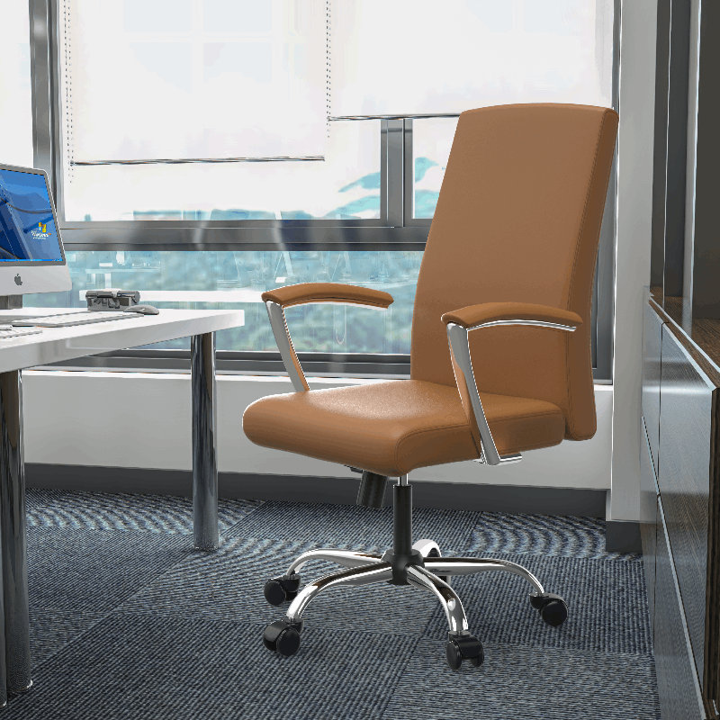 Fauteuil de bureau en cuir Kenil, Brun gland de chêne