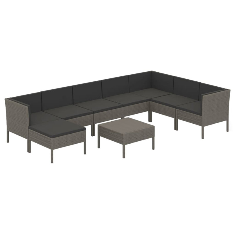 Lawenda Sectional Seating Group with Cushions, Gray, Black/Light Gray, 9Pcs: Table, 7 Chairs, Ottoman