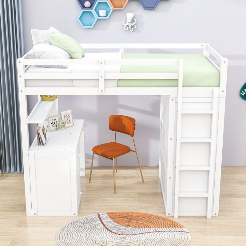 Lit mezzanine avec tiroirs Heathyr Kids, Blanc, Lit simple