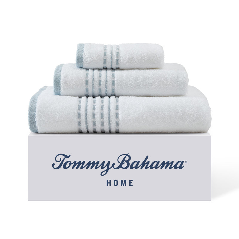 Cliff Side Cotton 3 Piece Towel Set, White/Blue