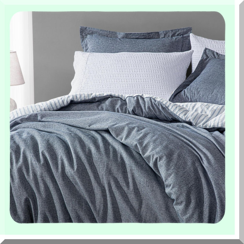 Light Denim Comfort Chambray Twin Set - Soft & Breathable 2-Piece Lightweight Comforter with Reversible Chalk Stripe Design for All Seasons - Yarn Dyed Texture