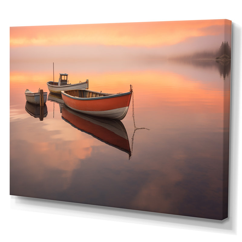 Dériveur bateau sérénité pastel coucher de soleil - impression, Toile tendue, H 16 po x l 32 po x P 1 po