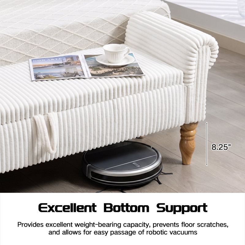 Banc de rangement rembourré 60 po en velours côtelé pour lit de bout 60 po, 22'' H x 60'' W x 17.5'' D, White