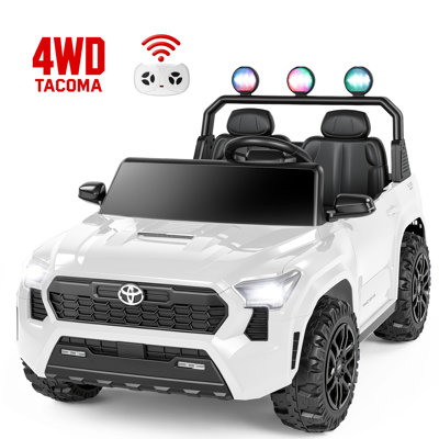 Toyota Tacoma Licensed 24V 4WD Kids Ride On Truck, 2 Seater Electric Vehicle W/ Remote, LED Lights,White