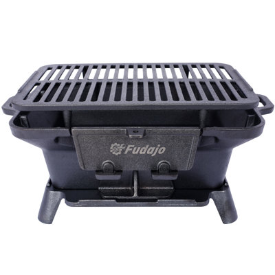 Oval Tabletop Cast Iron Skillet Charcoal Grill, Small Durable Hibachi Stove For Portable Outdoor Use