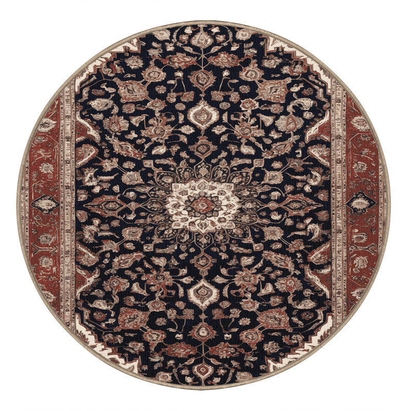 Machine Washable Persian Brown Area Rug, Round 4'