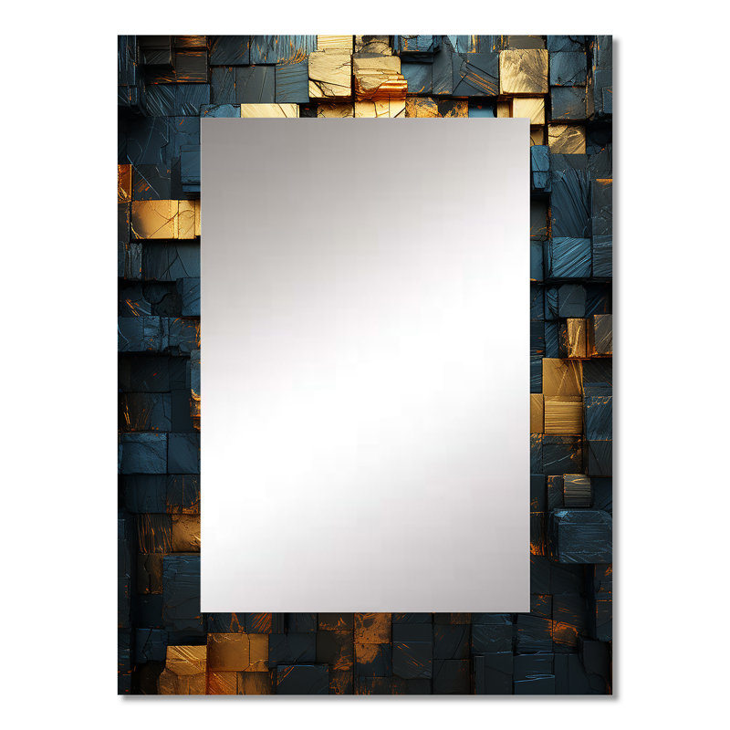 Grunge Gold Cubes Abstract Geometric V - Large Wall Mirror On Metal, 32" x 24"