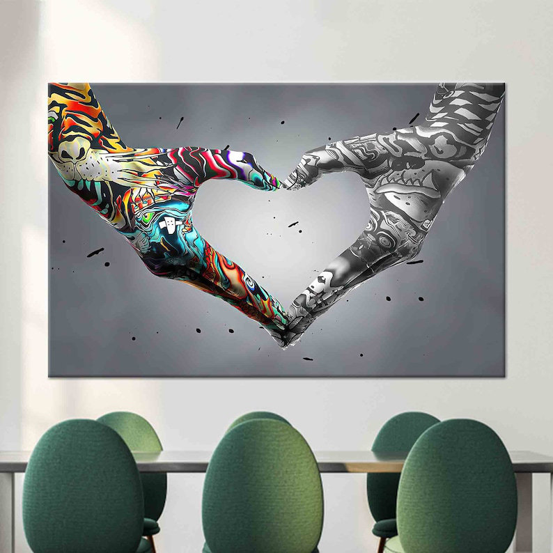 Art de graffiti à la main - décoration murale sur le thème de l'amour moderne pour les espaces de chambre à coucher