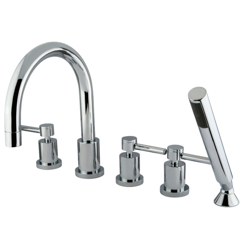 Kingston Brass Concord Three-Handle 5-Hole Deck Mount Roman Tub Faucet with Hand Shower