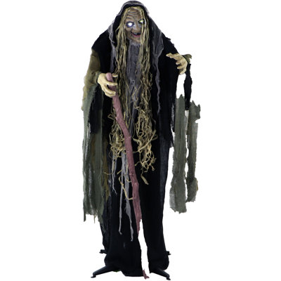 Haunted Hill Farm Life-Size 5.6 Ft. Poseable Swamp Witch With Lights And Sound, Indoor/Covered Outdoor Halloween Decoration