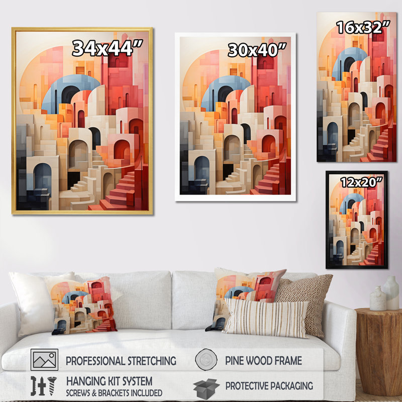 Ishya Constructivism Construit Horizons X sur impression sur toile, Encadrement doré, H 32 po x l 16 po x P 1 po