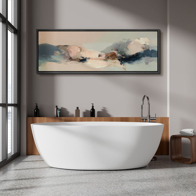 Doux nuages abstraits dans des tons de rosé et bleus neutres - grand art mural sur toile encadrée, Noir