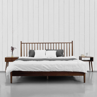 Inno Solid Wood Bed Frame with Spindle Headboard and Silent Slats, 1000 lb Capacity