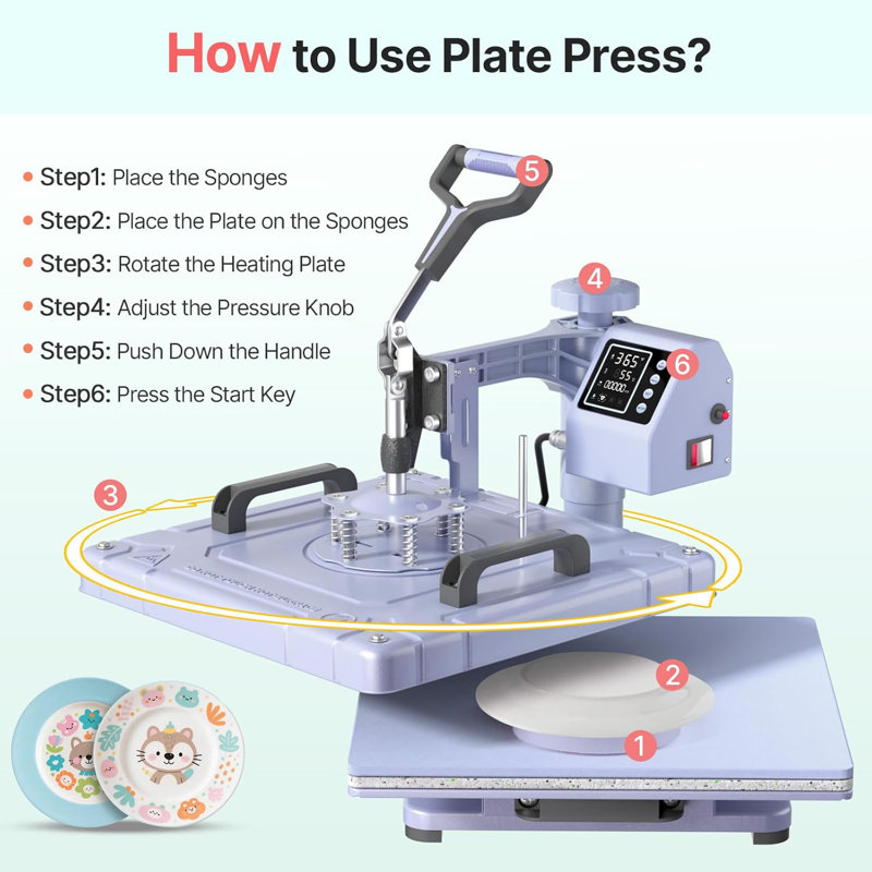 Machine à presser 5 en 1 Suteck, combinaison de sublimation par transfert de chaleur à 360 degrés, Lavender, 15" x 15"