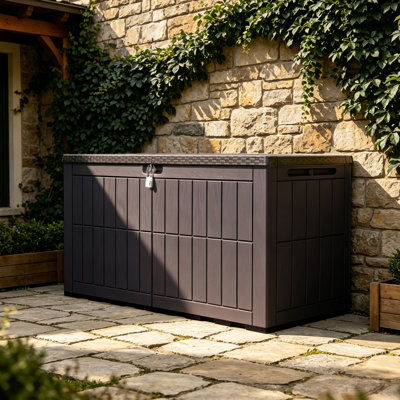 Coffre de terrasse Quartey 120 gallons en résine avec mécanisme de fermeture en douceur et serrure