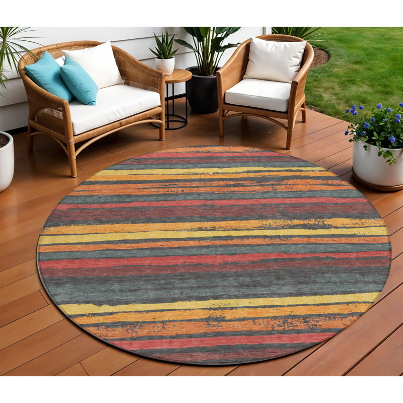 Tapis intérieur lavable rayé rond 8 pi gris granit