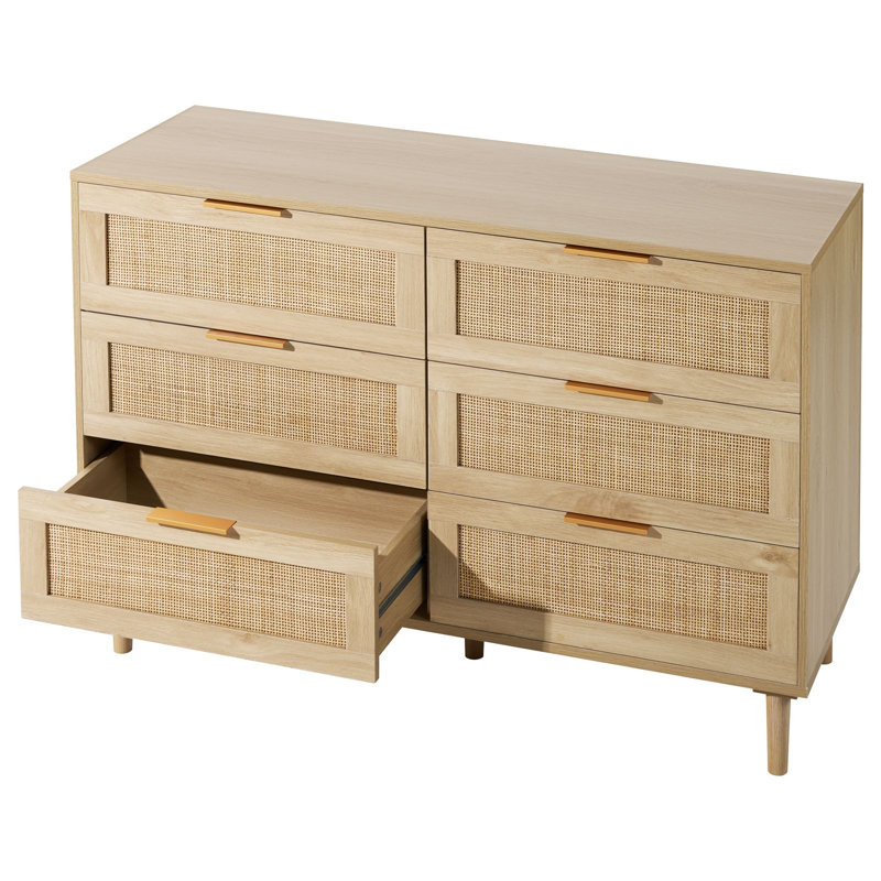 Commode 6 tiroirs en rotin naturel H 29,72 po x l 43,31 po x P 15,75 po