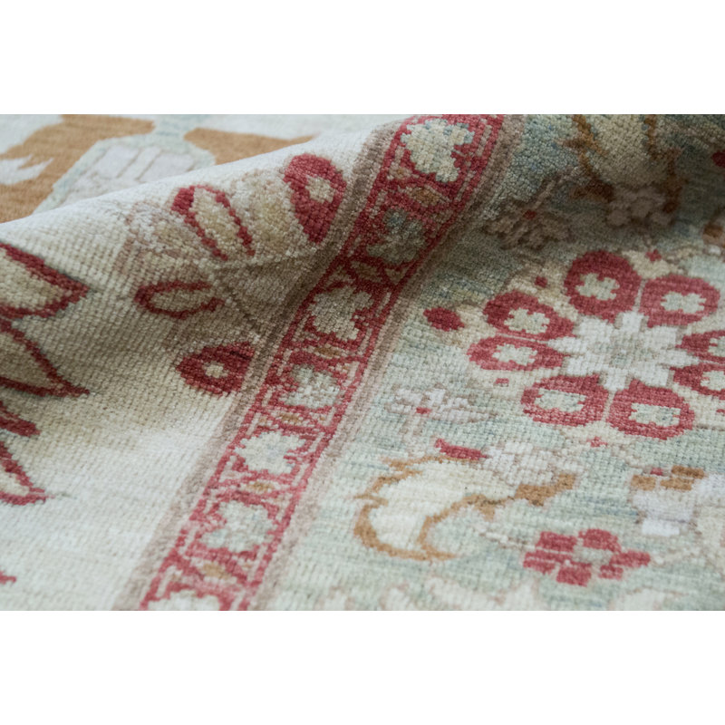 Tapis beige et vert clair noué à la main de haute qualité