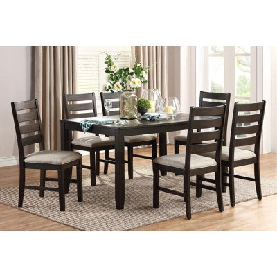 Ensemble de salle à manger 7 pièces 7 pièces avec table à finition brune et 6 chaises d'appoint beige