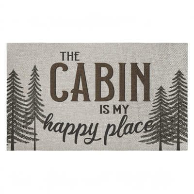 Tapis de porte d'extérieur Cabin Is My Happy Place, design par Kim Allen, 18 po x 30 po