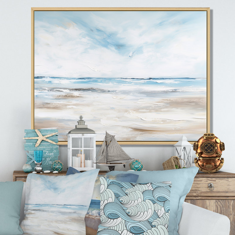 Pomerleau - art mural océan côtier, Cadre naturel flottant, H 30 po x l 40 po x P 1,5 po
