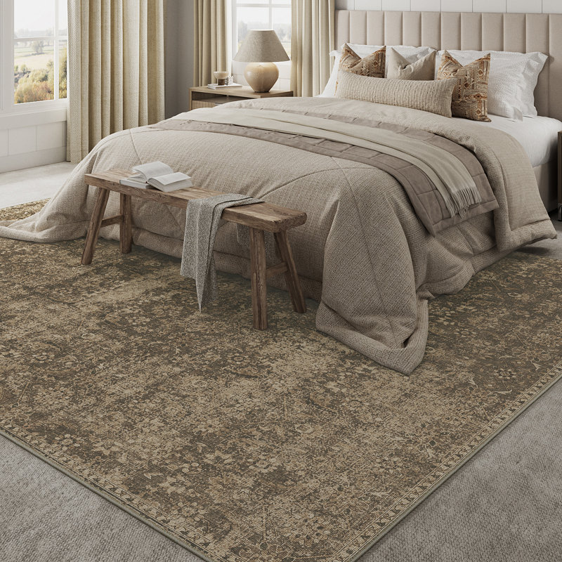 Kitty Machine Washable Oriental Area Rug with Non-Slip Backing, Rectangle 5' x 7'