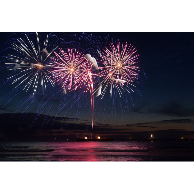 Fireworks At The Beach by Octabas - Wrapped Canvas Print, 20cm H x 30cm W