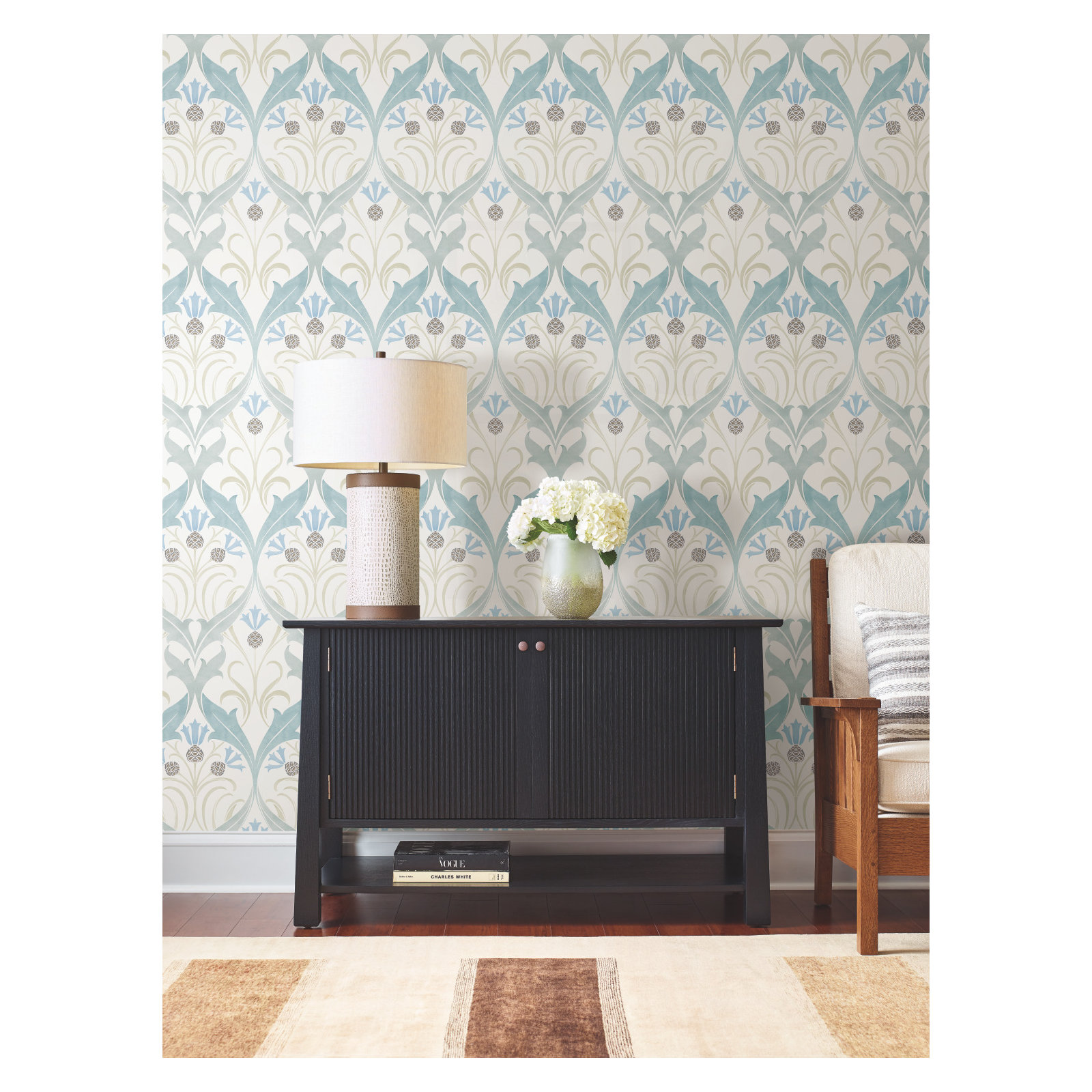 Harmon Floral Wallpaper, Teal