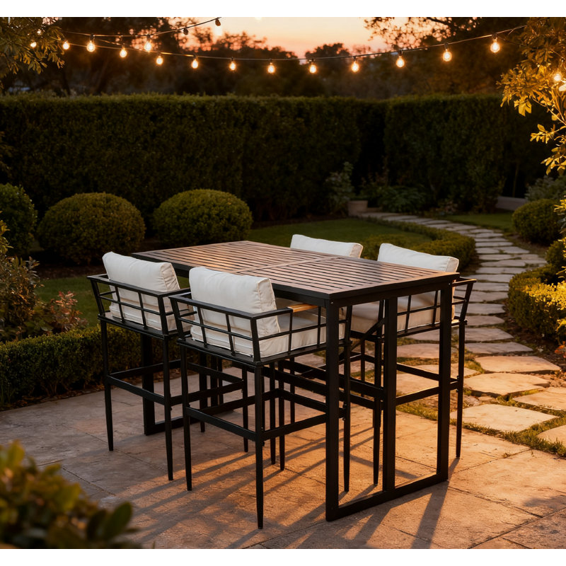 Featuring Acacia Wood Armrests, Fits Balcony, Backyard Too, Beige + Iron & Gray + Iron Choices, Tiered Pricing Structure, Pick - Up Available, Suits Outdoor Entertaining