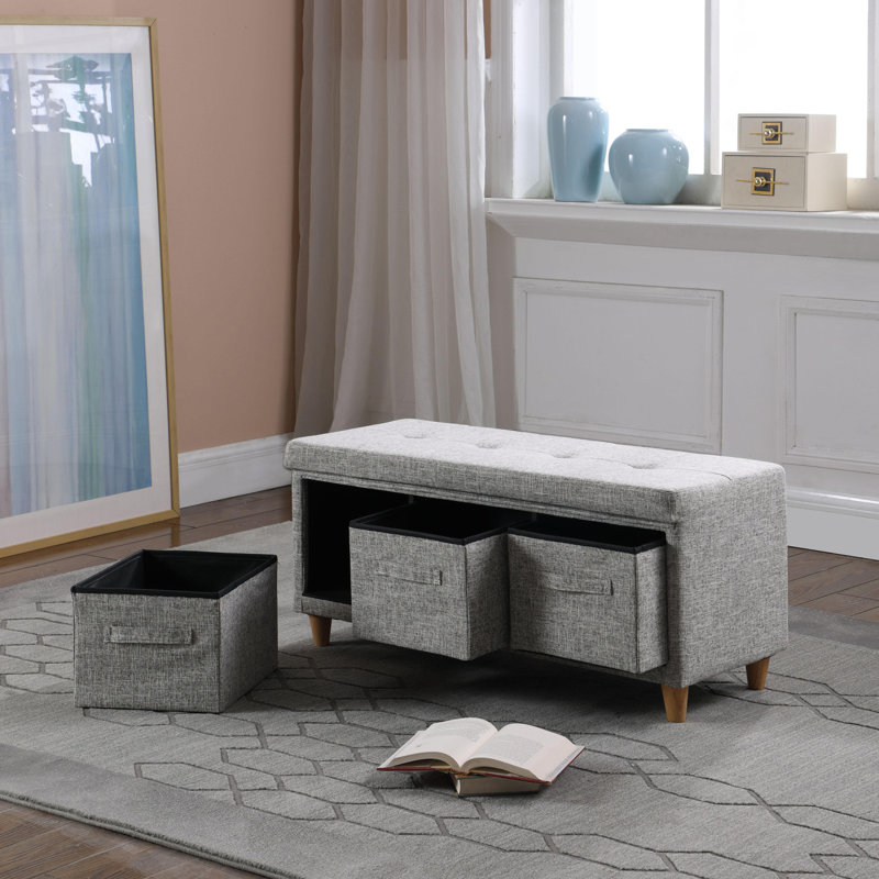 Banc touffeté en ardoise 17,5 po avec panier de rangement
